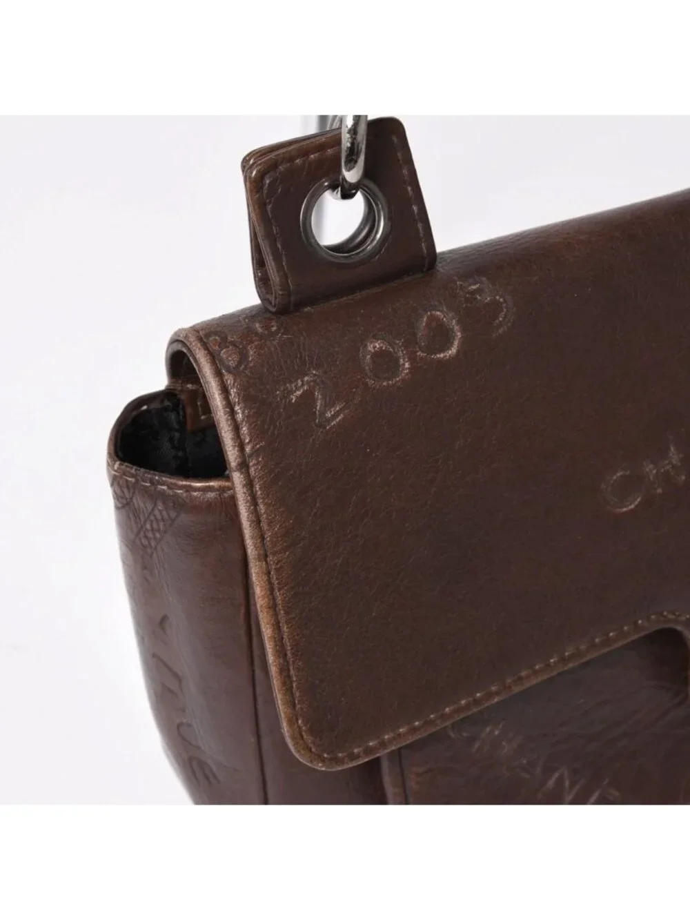 Chanel Chain Shoulder Bag Icon Motif Cruise Line Brown Silver